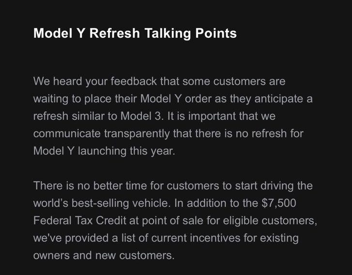 Tesla's Model Y Juniper refresh release memo