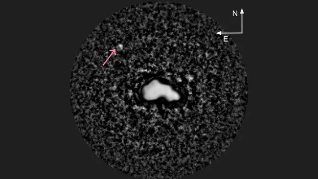 An image showing the asteroid 44 Nysa and its moon.