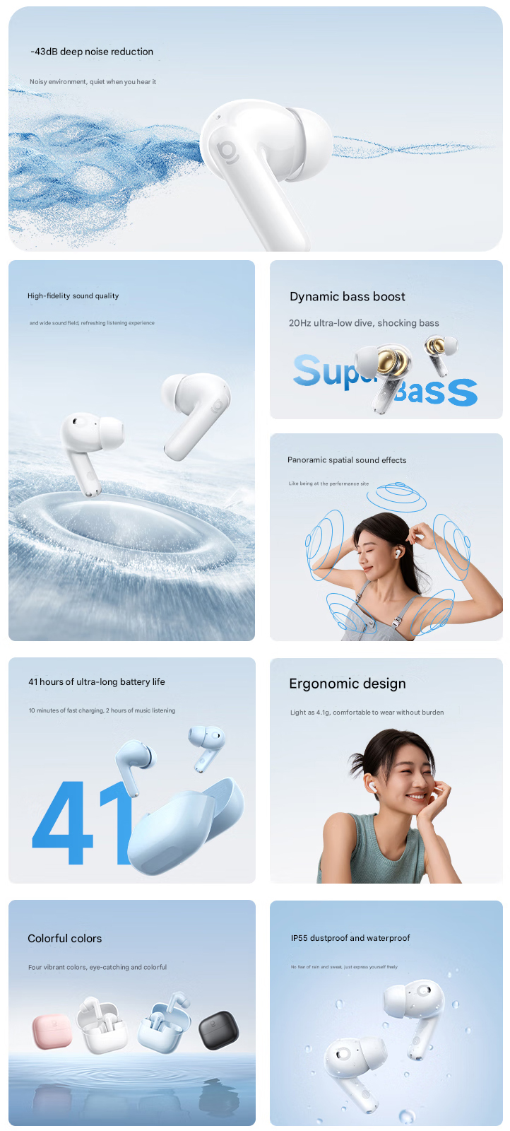 Main highlights of the wireless earbuds (Image source: Baseus - machine translated)