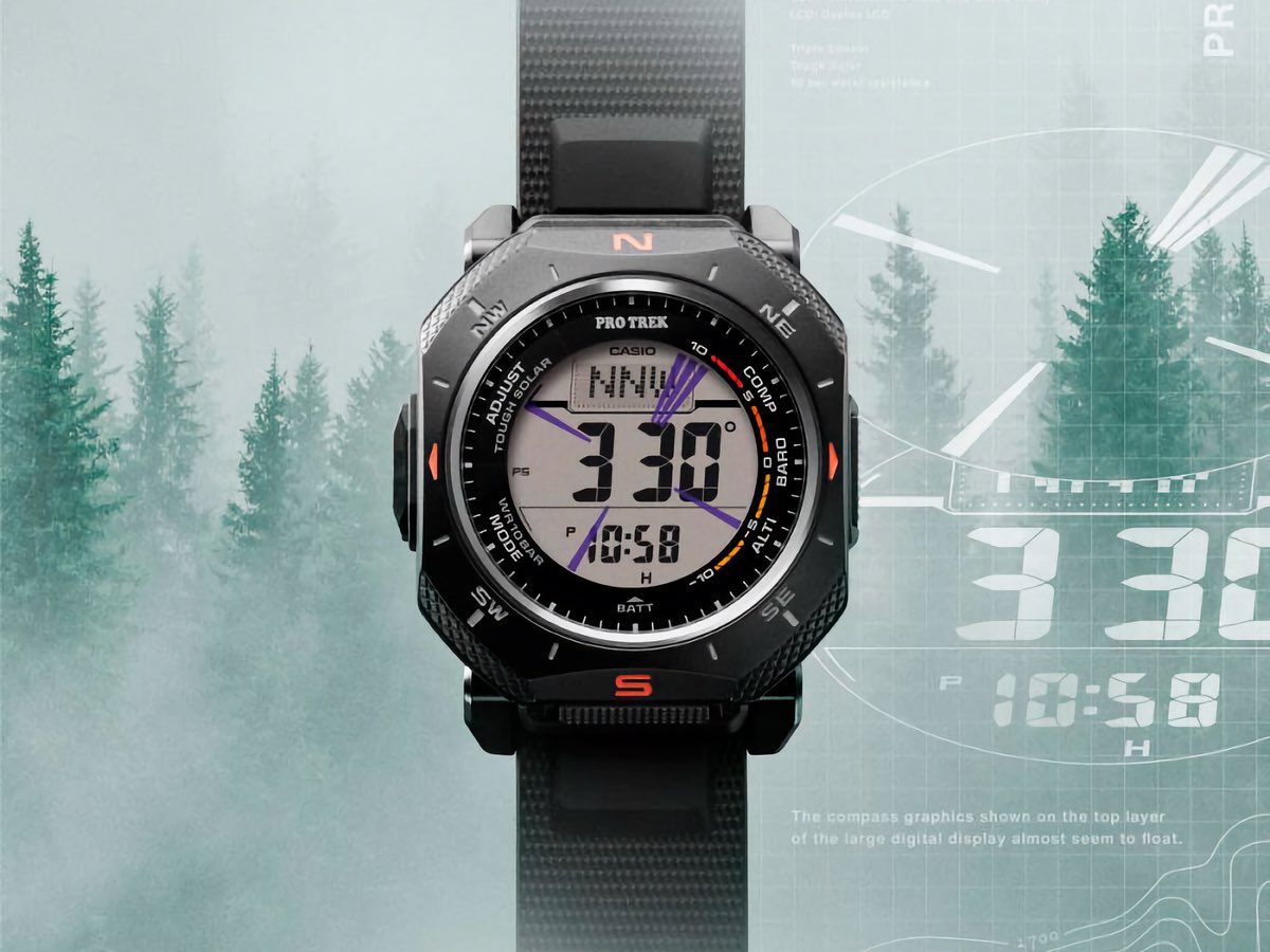 Casio's latest Pro Trek puts a dual-layer digital display in a sharp, angular case. Picture: Casio PRG-69-1 (Image source: Casio / David et Philly)
