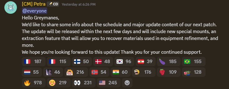 Details about the game's next update.