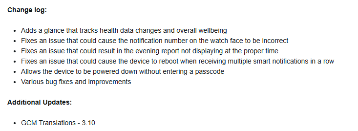 The release notes for beta version 15.16 for the Garmin vivoactive 6. (Image source: Garmin)