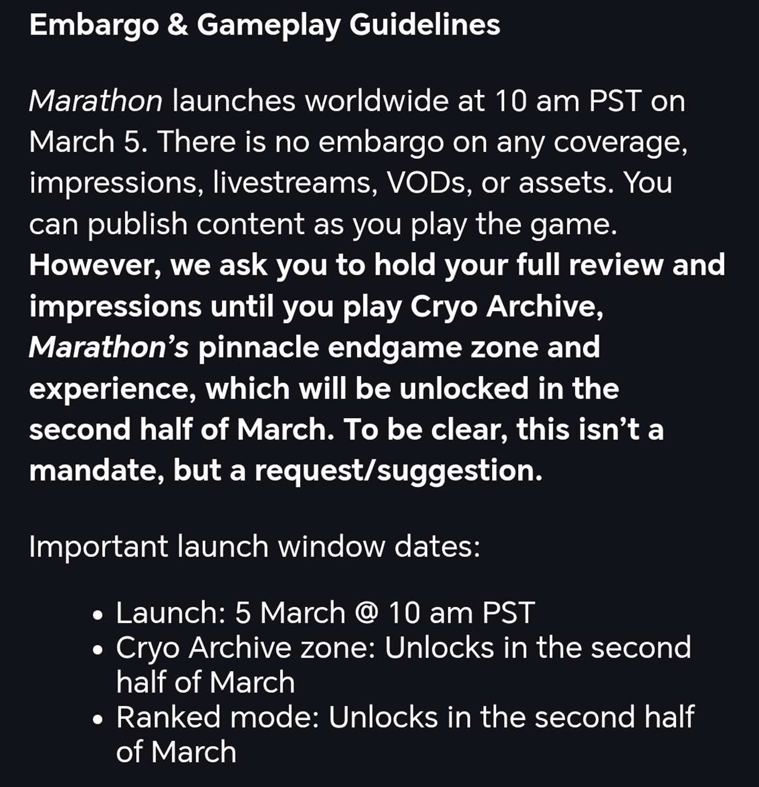 Bungie asks sites to delay Marathon reviews, with release date Steam player  count below 100K - NotebookCheck.net News