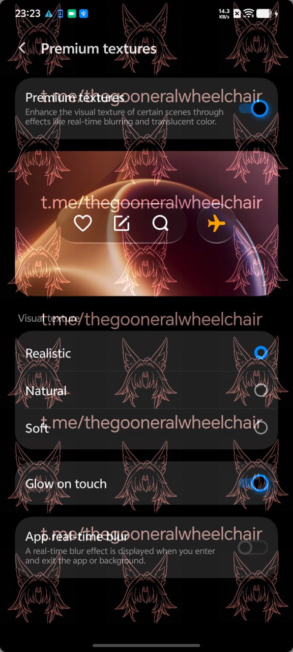Premium textures option in settings allows users to choose from realistic natural or soft visual texture