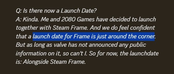 Steam Frame launch update.