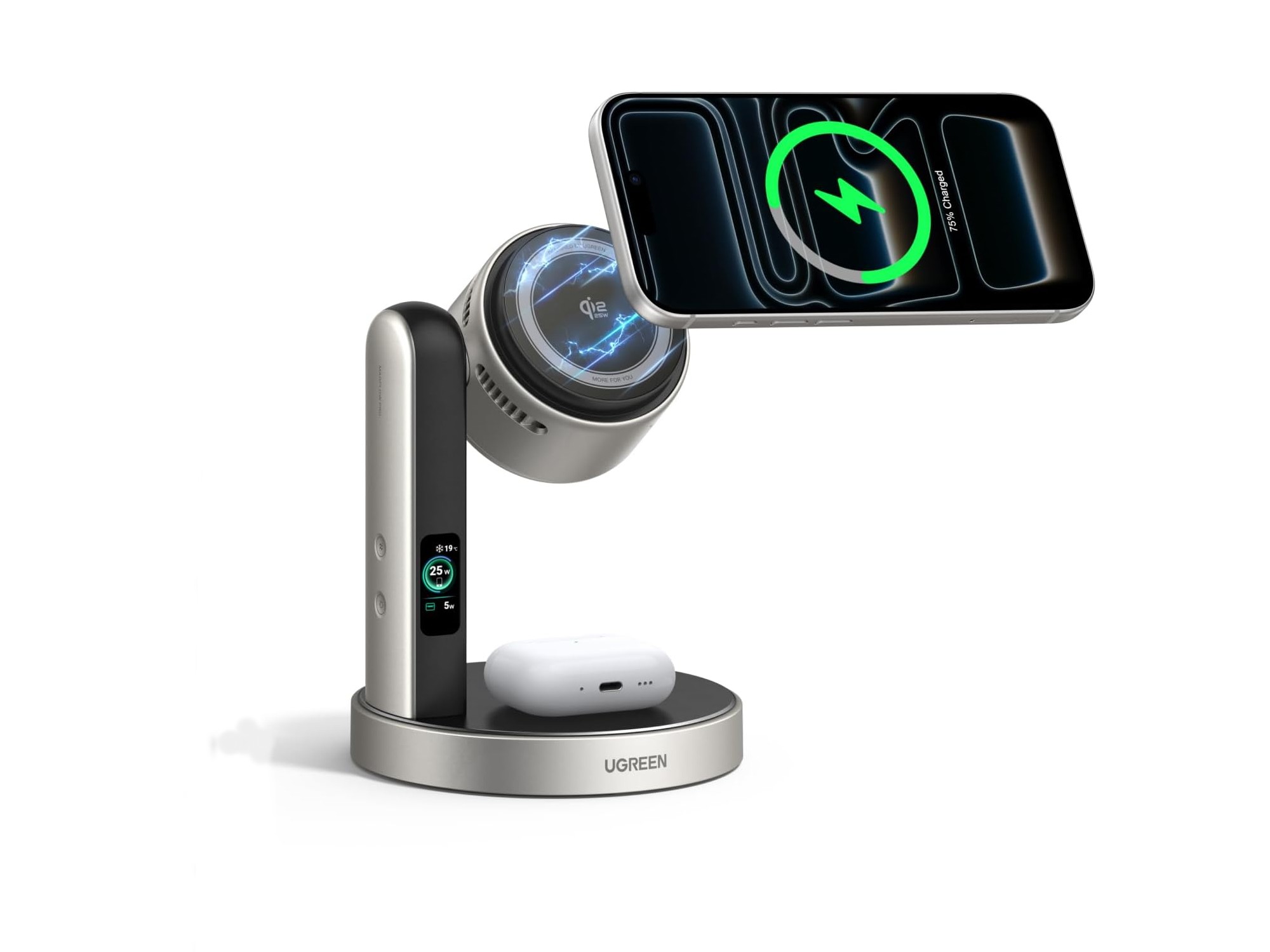 New Ugreen 2-in-1 wireless charger arrives with active cooling, display, and 25W Qi2 charging