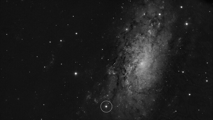 An image showing the location of the supernova SN 2024ggi in the galaxy NGC 3621. (Image source: ESO/Y. Yang et al.)
