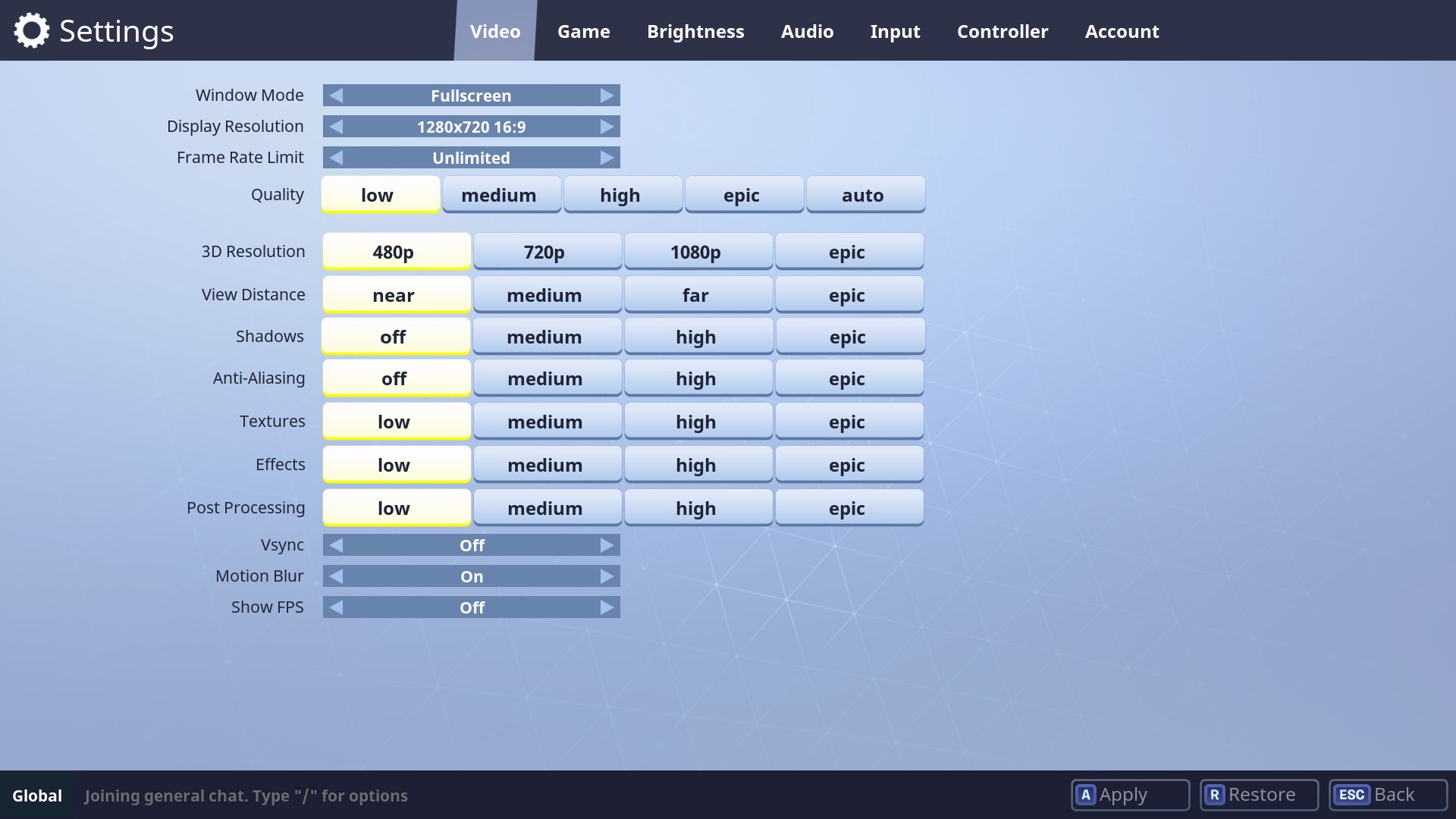 low preset - best fortnite resolution for fps