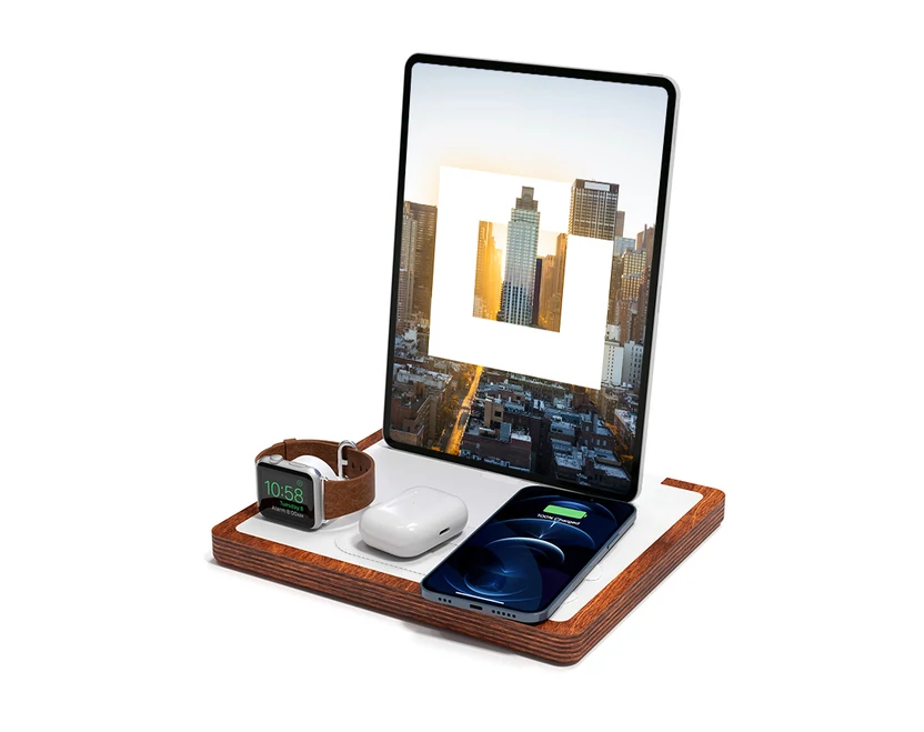 QUAD TRAY Black - 4-in-1 MagSafe Oak Wireless Charger with iPad Stand