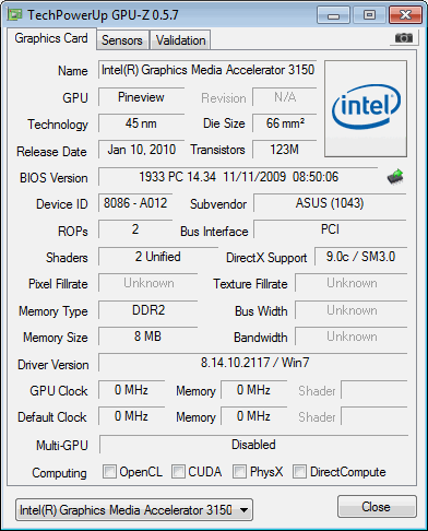 Intel Graphics Media Accelerator 3150 for Windows 7 32-Bit