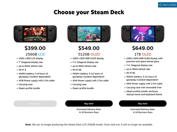 Steam Deck LCD sold out at Valve's store (Image source: screenshot, Valve)