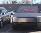 A defaced Tesla Cybertruck. Police in Colorado arrests suspect linked to mulitple attacks on Tesla's store (Image source: CBS Colorado)