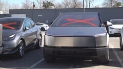 A defaced Tesla Cybertruck. Police in Colorado arrests suspect linked to mulitple attacks on Tesla's store (Image source: CBS Colorado)