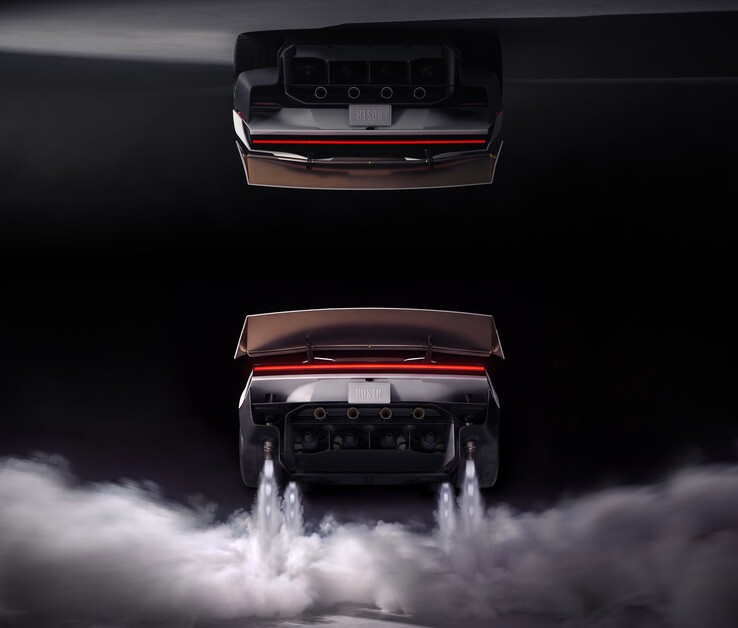 The Tesla Roadster EV Rocket model uses 10 cold-gas thrusters to fly through the air.