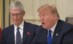Tim Cook diplomatically refrained from correcting the POTUS. (Source: YouTube/The Guardian)