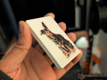 Embossed image on ceramic fridge magnet.