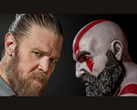 Ryan Hurst and Kratos statue face-to-face from God of War game. (Source: Prime Video via X)