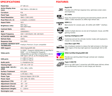 MSI MAG274UPF: Specifications