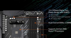 Gigabyte appears to have redesigned two of their B550 motherboards without phase doublers in their VRM design. (Image Source: Gigabyte)