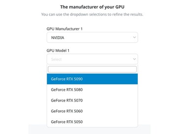 RTX 50 series GPUs on Seasonic's wattage calculator webpage (Source: Seasonic)