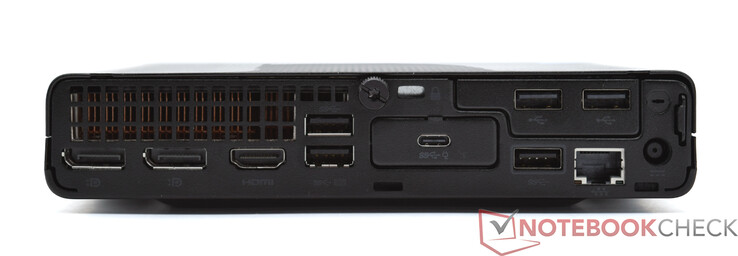 Rear: 2x DisplayPort 1.4, HDMI 2.1, 3x USB Type-A 10 Gbit/s, 2x USB Type-A 2.0, 1x USB Type-C 10 Gbit/s, RJ45 GBit-LAN, power connector