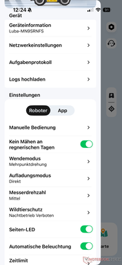 Long menu with settings