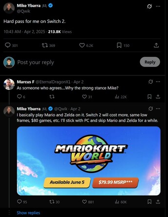 Mike Ybarra Switch 2 criticisms X post #1 (Image source: screenshot, Mike Ybarra X account)