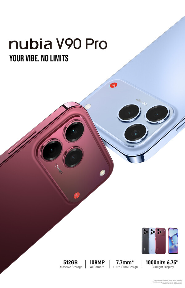 The Nubia V90 Pro retains the design of its predecessor, but comes in new colors.