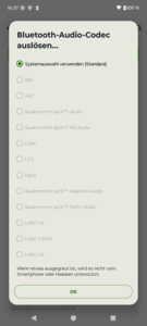 The supported Bluetooth codecs