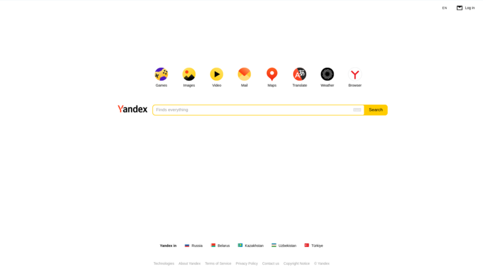 Yandex.com - start page as of February 2023 (Image source: Own)