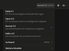 Screenshot of the Claude.ai model picker with Sonnet 5.5 selected