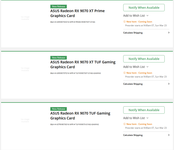 AMD Radeon RX 9070 XT pre-order date (image source: B&H)