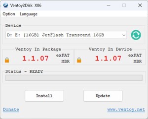 Start Ventoy - choose stick - install