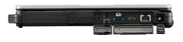 Right: Stylus recess, 3.5 mm combo audio, USB 3.1 Gen. 1 Type-A, USB 3.1 Type-C, Gigabit RJ-45, AC adapter