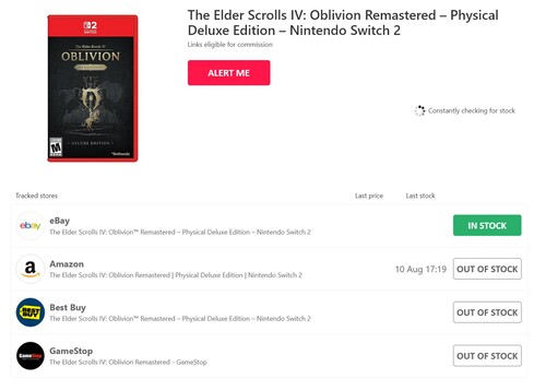HotStock tracker for Oblivion Remastered Switch 2 port