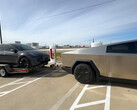 Cybertruck towing another Tesla in a range test (image: VoyageATX/YT)