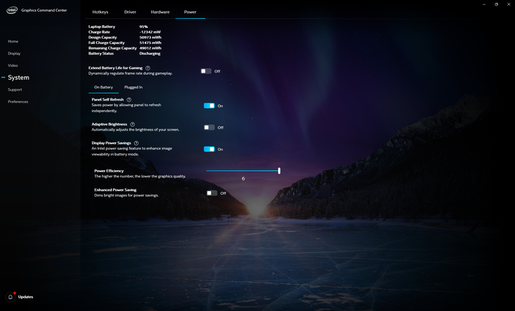 The correct Intel Graphics Control Center settings to prevent automatic dimming of the display when running on battery power