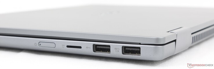 Right: Power button, MicroSD reader, 2x USB-A (5 Gbps)