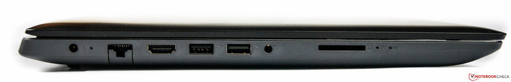 Left: power supply, Ethernet port, HDMI output, 2 x USB Type-A (1 x USB 3.0, 1 x USB 2.0), combined audio jack, SD card reader