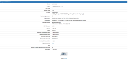 Purported AMD Zen 5 Ryzen 8000 8C/16T CPU and RX 7900 GPU on LHC@Home. (Source: LHC@Home)