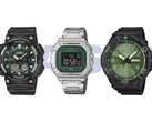 Pictured, from left to right: the Casio AEQ-110W-3A2V, W-218HD-3AV, and MRW-210H-3BV.