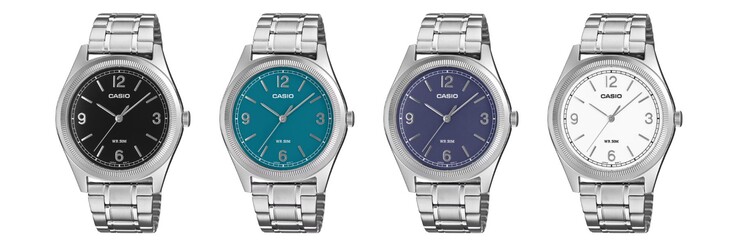 From left to right: the Casio MTP-B210D-1AV, MTP-B210D-2A1V, MTP-B210D-2A2V and MTP-B210D-7AV watches
