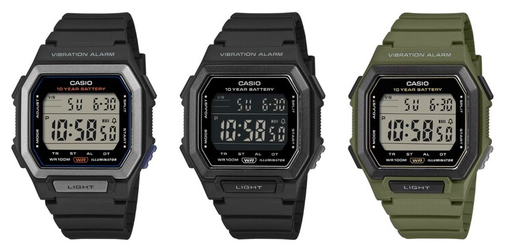 From left to right: the Casio W-738H-1AV, W-738H-1BV and W-738H-3AV watches
