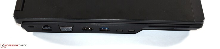 Left: Kensington lock, RJ45-Ethernet, VGA, HDMI, USB 3.0 Type-A, 2x Thunderbolt 3