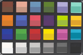 Photographed ColorChecker reference: The lower half of each square contains the original color. (click for original)