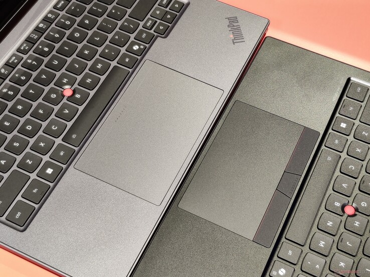 New haptic touchpad, shown here on X1 2-in-1 Gen 11, vs. mechanical option on the X1 Carbon Gen 14 (image source: Benjamin Herzig)