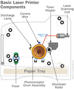 The basic components of a laser printer. (Image via HowStuffWorks)