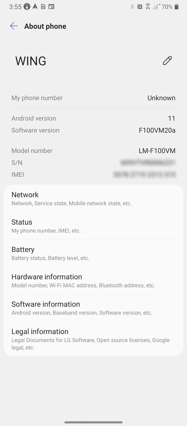 The Verizon-locked LG Wing's new update screens. (Source: Verizon via 9to5Google)