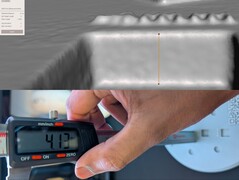 Measurement of the 4 mm depth on the Scanbench in MeshMixer (top) vs caliper measurement (bottom)