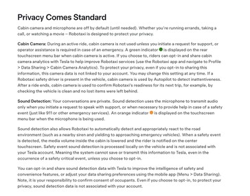 Robotaxi service privacy terms.